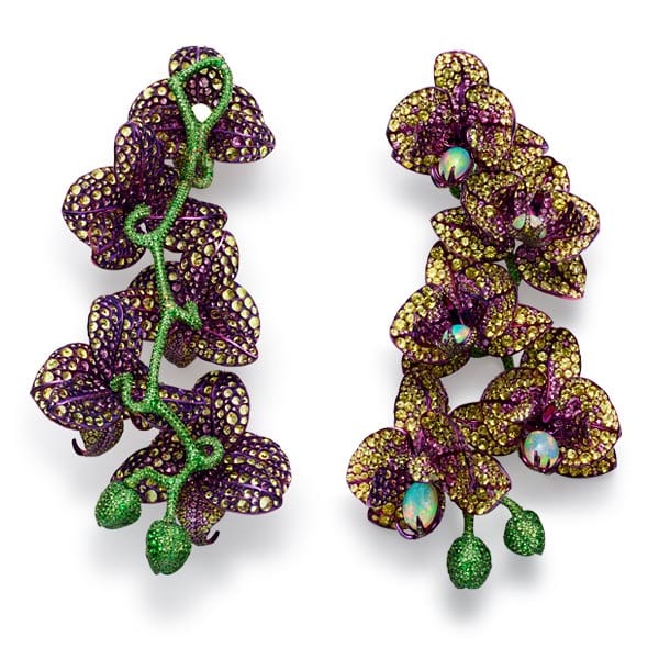 Second picture of divine pairs of gem-set orchid earrings.