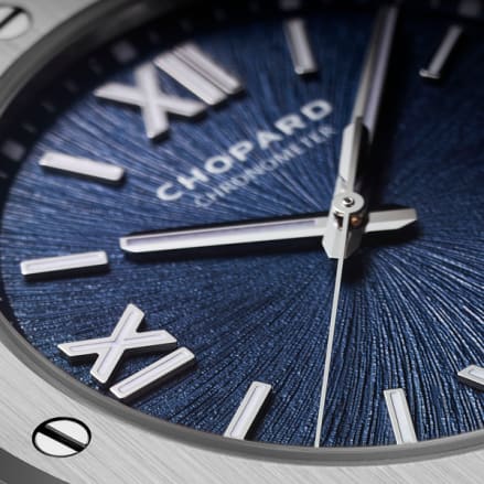 Close-up of the Alpine Eagle's sunburst watch dial, inspired by the iris of an eagle.
