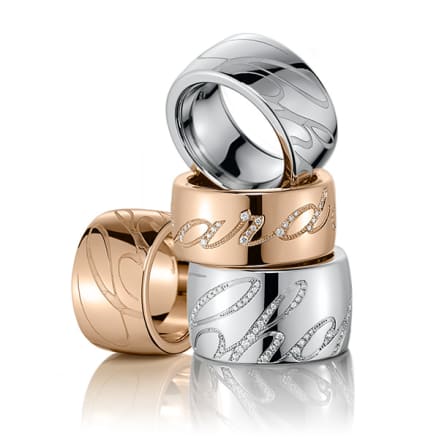 Anillo de oro rosa y anillo de oro blanco con diamantes Chopardissimo