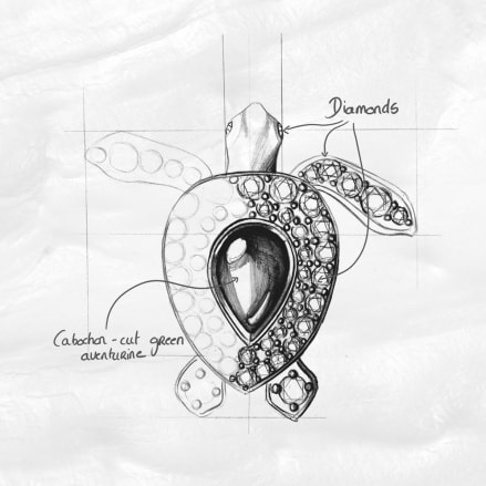 Sketch of Happy Sport luxury diamond watch for women with turtle